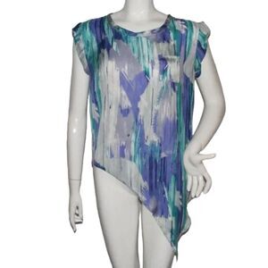 HALE BOB Top, S, Colorful, Asymmetrical Hem, Sleeveless, Purple/Teal
